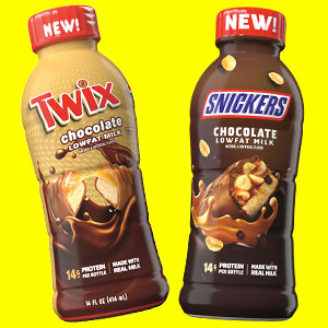 bottles of Twix and Snickers drinks