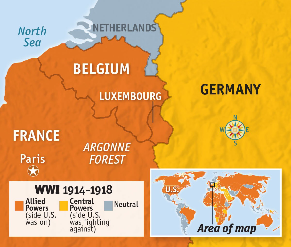 locator map of European countries involved in WWI