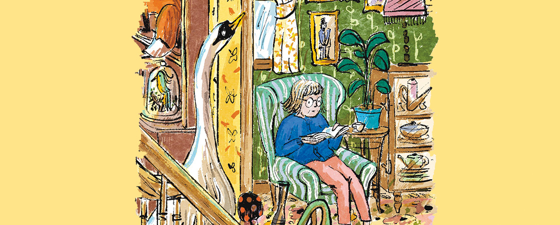 Illustration of grandma sitting in a chair at her house