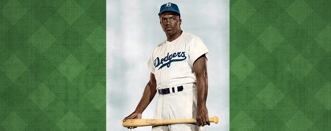 Image of Jackie Robinson wearing his Dodgers uniform