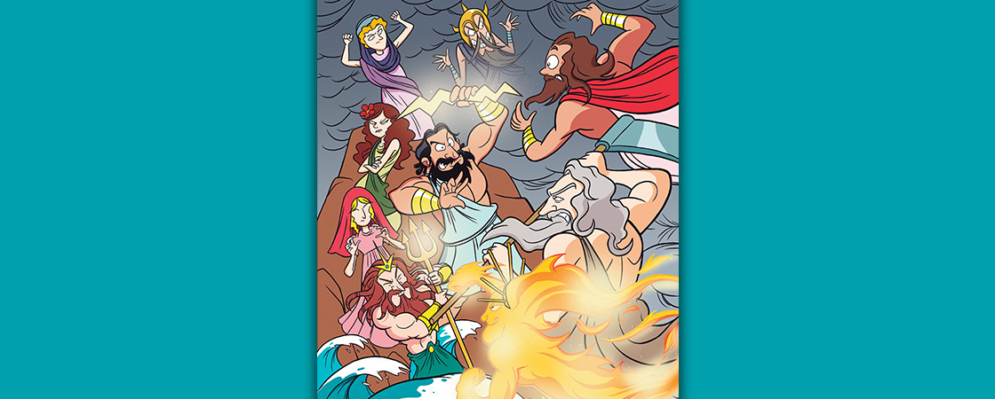 Illustration of Greek Gods battling